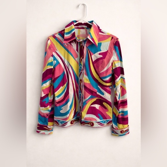 Emilio Pucci Tops - Emilio Pucci Y2K Psychedelic Geometric Print Cotton Blouse Top